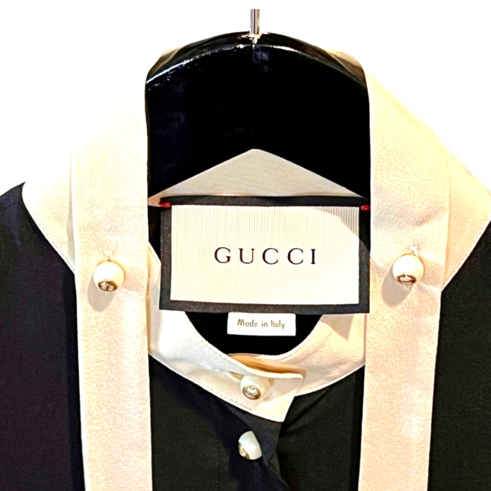 SOLD! Gucci Silk Tunic Blouse With Pearl Buttons